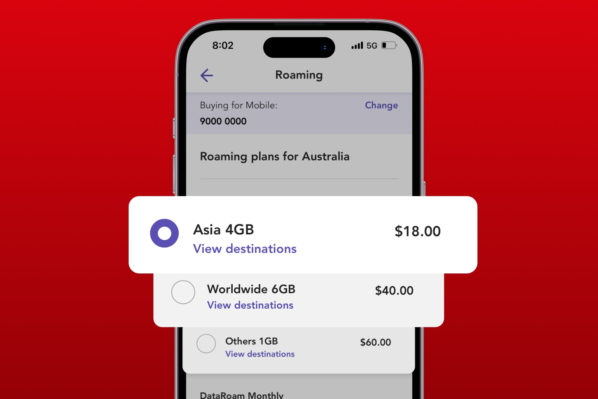 Activate ReadyRoam plan Step 3: Select your ReadyRoam plan and tap on 'Next'